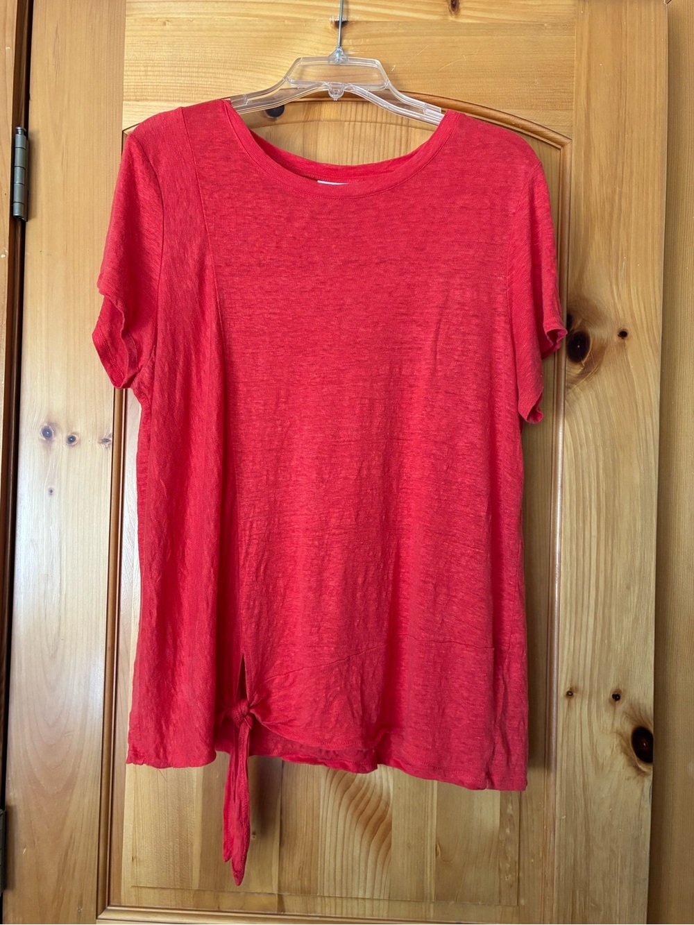 J. Jill Coral Linen Short-Sleeve Tie-Hem Tee